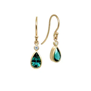 14K Yellow Gold Green Tourmaline and Diamond Earrings - "Queen's Elegance"