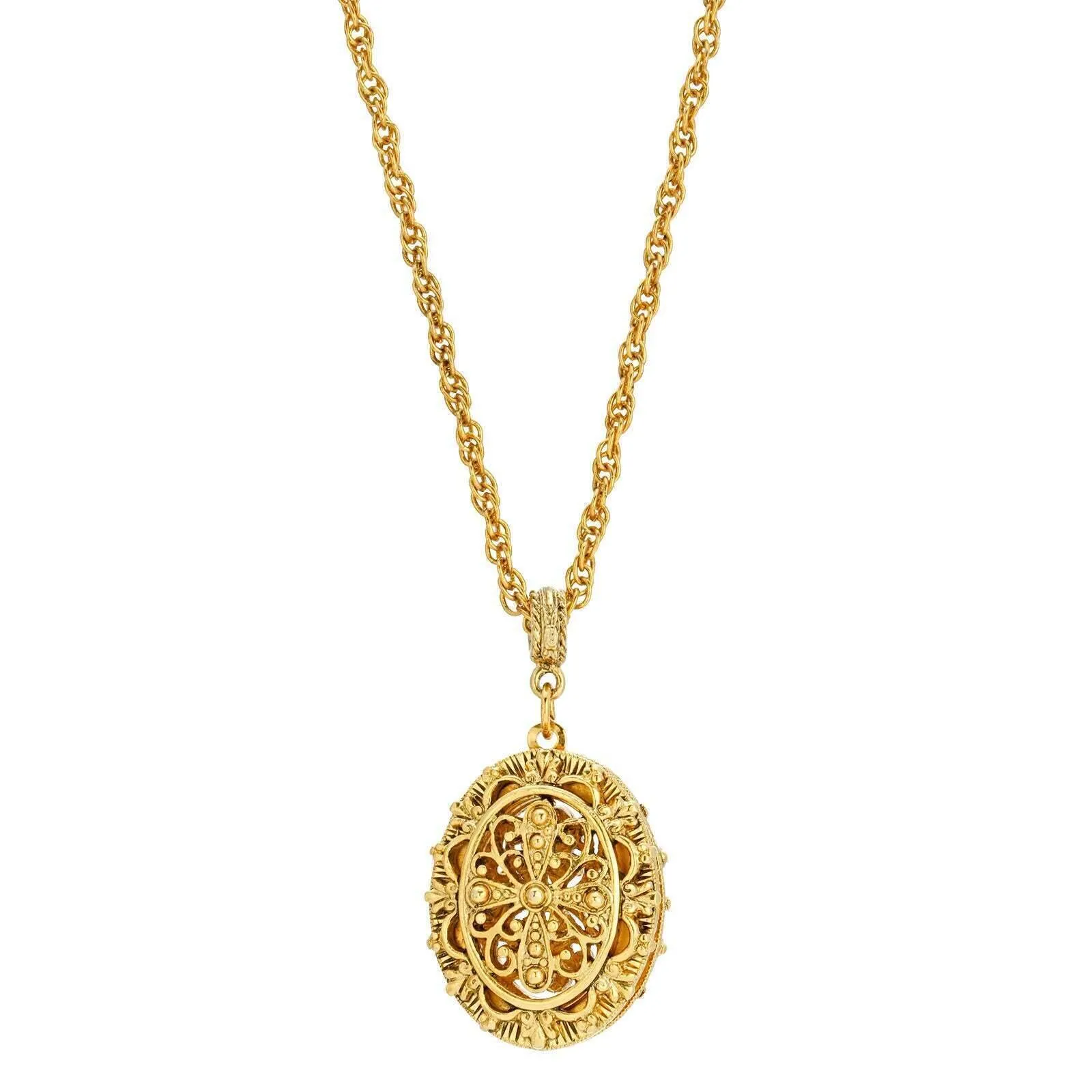 1928 Jewelry Oval Filigree Cross Double Sided Locket Necklace 30"