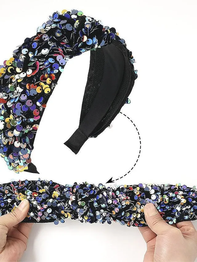 1PC Girls' Headbands Headband For Party Evening Sequins Fabric Fish Scale Sequin Headband - Sapphire Blue Fish Scale Sequin Headband - White Color Fish scale sequin headband - red and yellow for Women