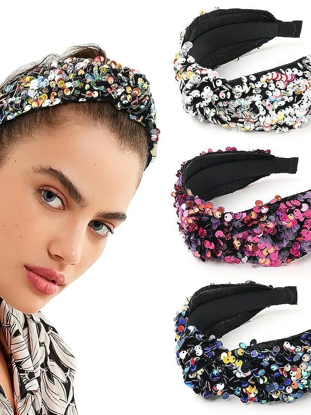 1PC Girls' Headbands Headband For Party Evening Sequins Fabric Fish Scale Sequin Headband - Sapphire Blue Fish Scale Sequin Headband - White Color Fish scale sequin headband - red and yellow for Women