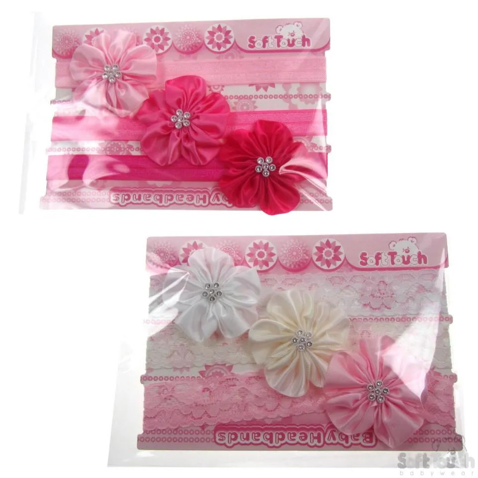 3 Pack Headbands W/Flower & Diamonte: HB64