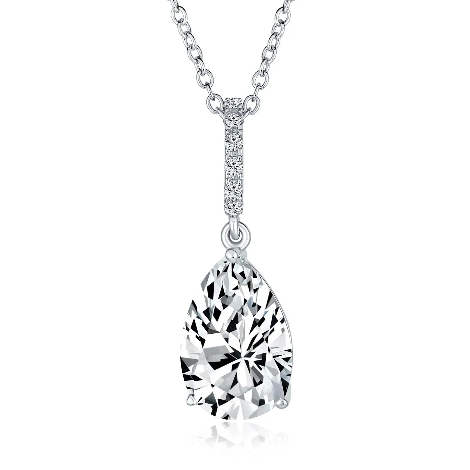 4CT Teardrop Solitaire CZ Bridal Necklace in Sterling Silver for Prom