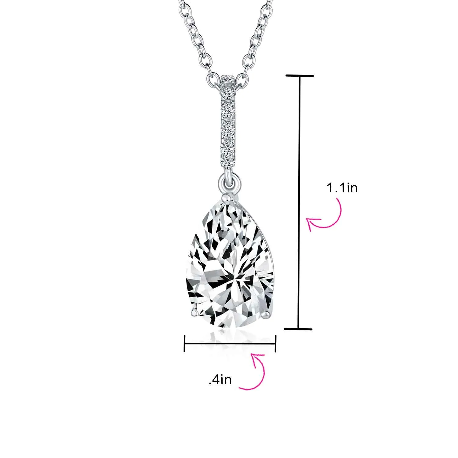 4CT Teardrop Solitaire CZ Bridal Necklace in Sterling Silver for Prom