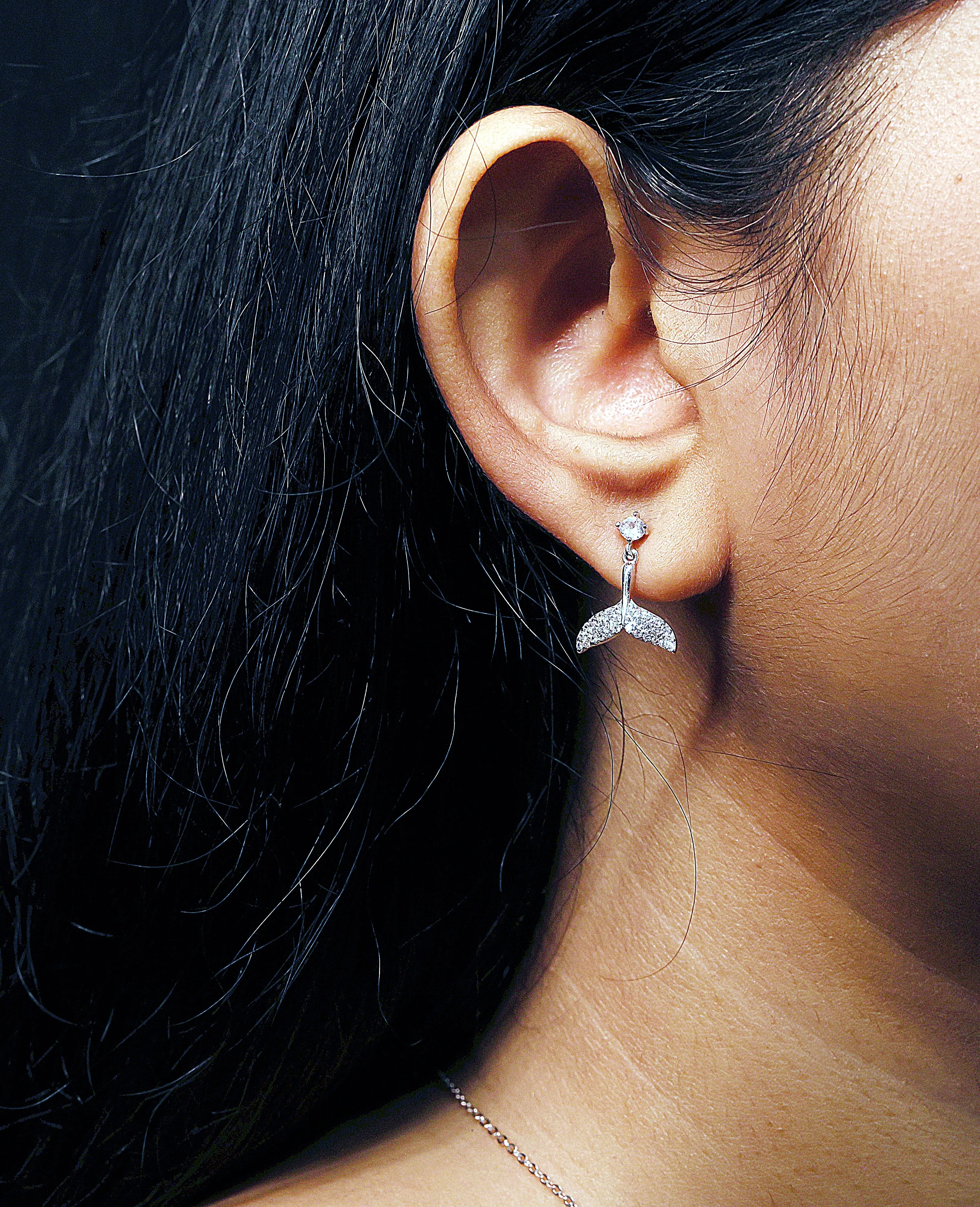 92.5 silver Dolphin tail drop earrings