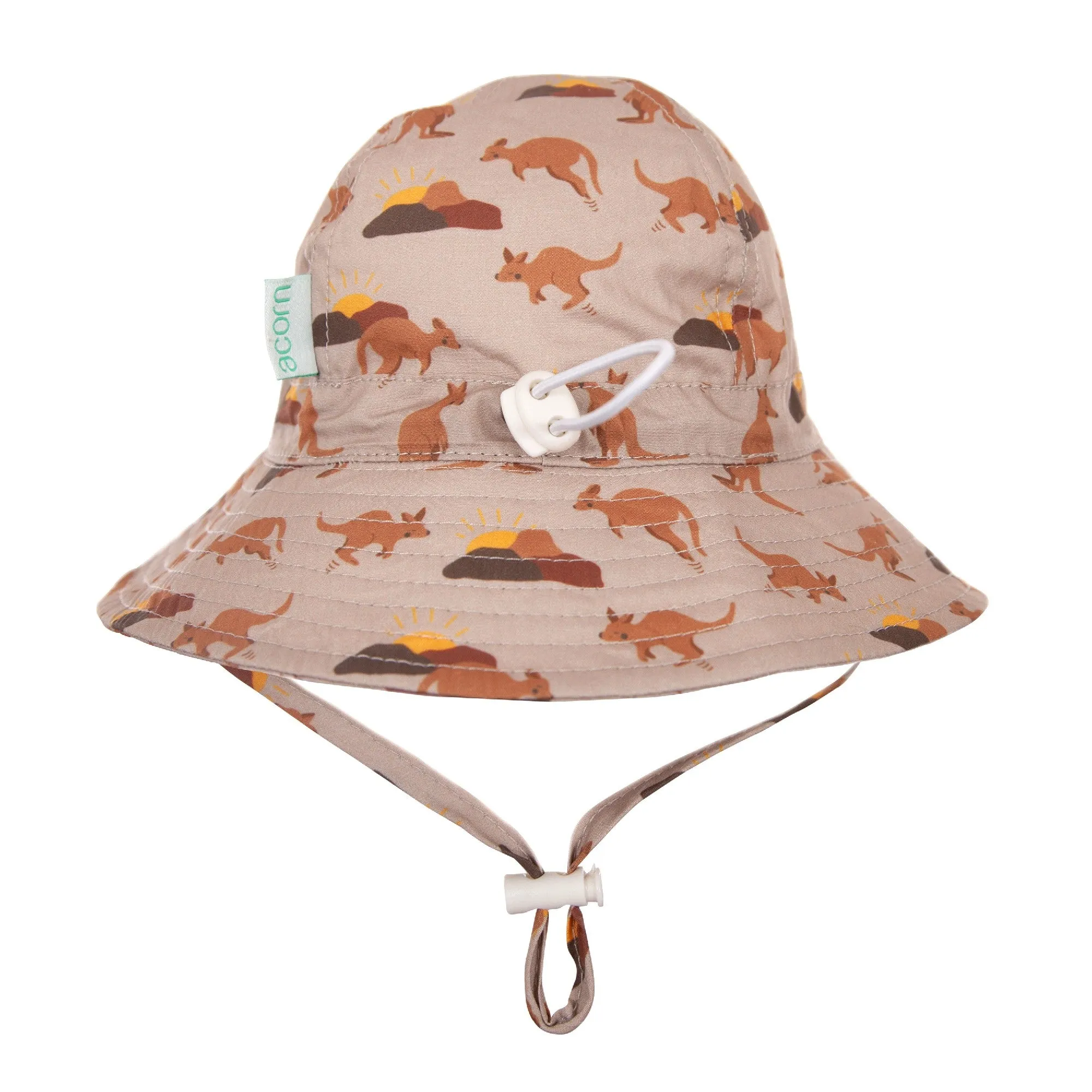 ACORN KIDS - AUSSIE SUNSET WIDE BRIM INFANT SUNHAT: BROWN AND YELLOW