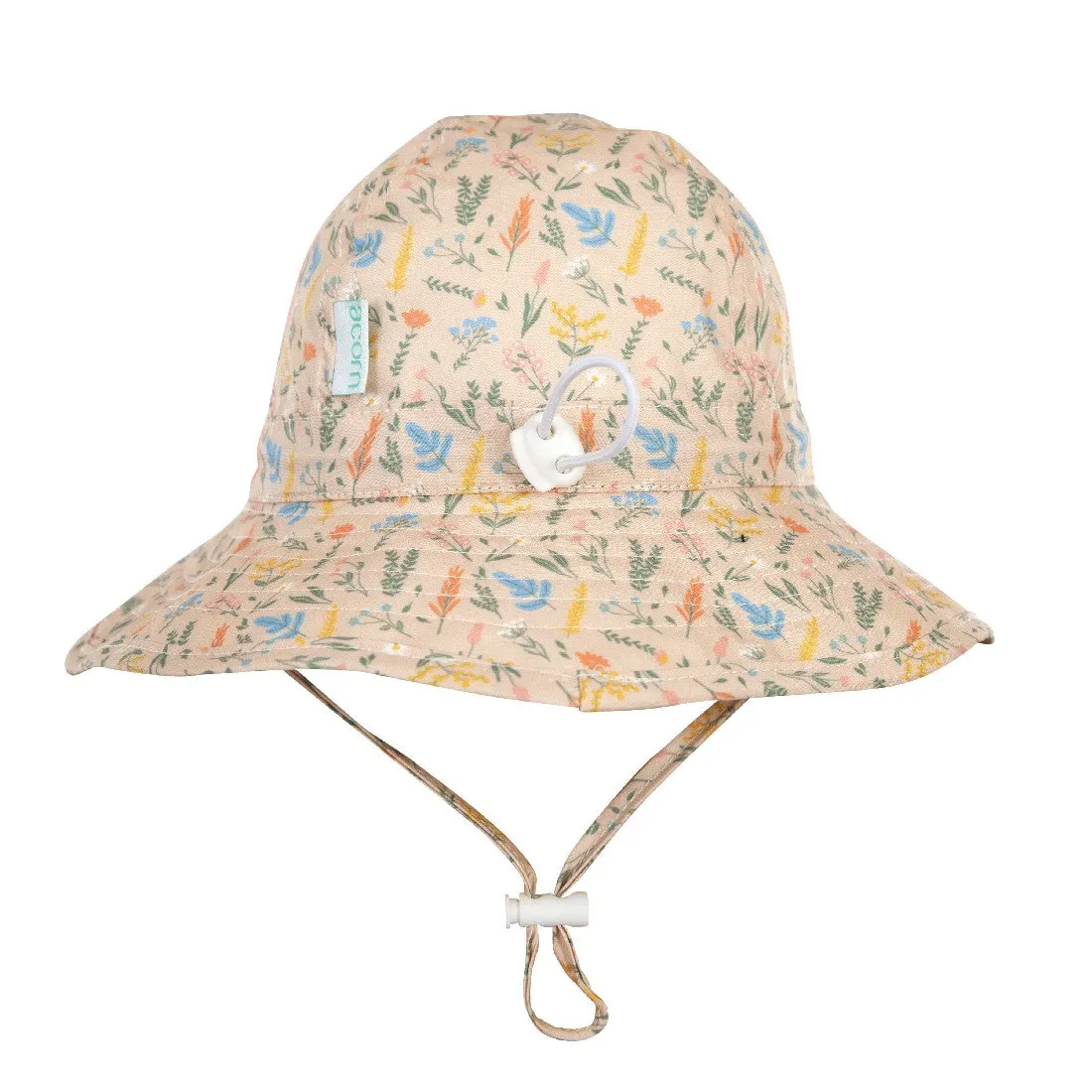 ACORN KIDS - WILDFLOWERS WIDE BRIM INFANT HAT: NATURAL/MULTI