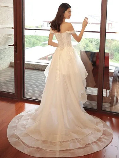 Appliques Chapel Train Wedding Dress