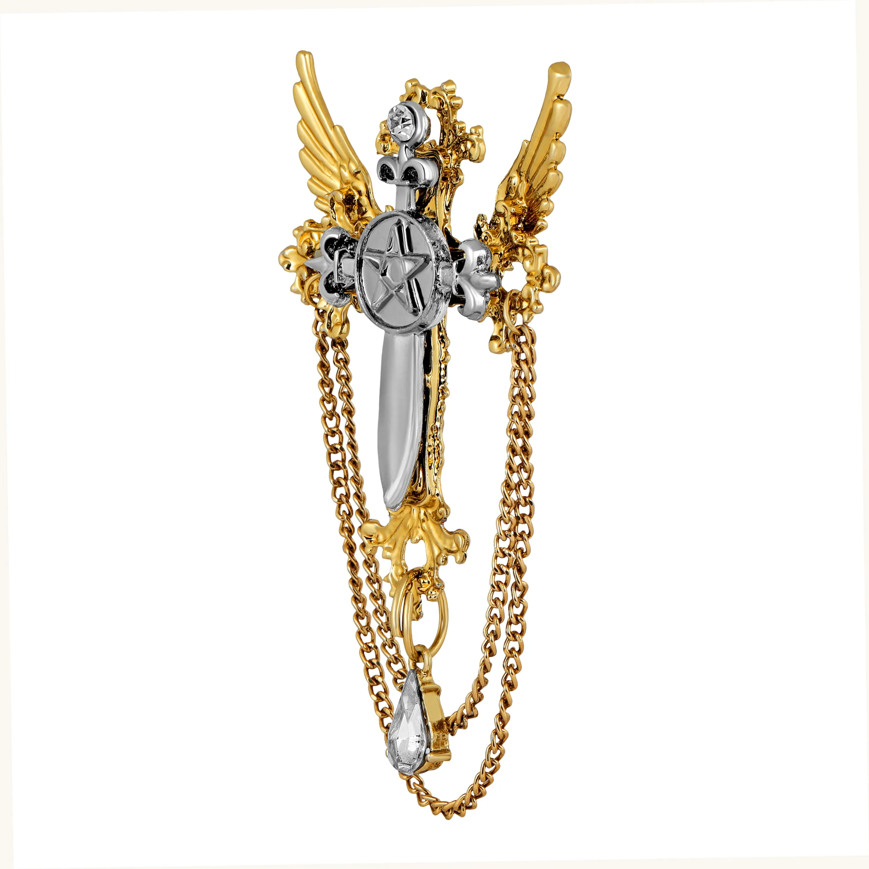 Black Cross and Wings Brooch