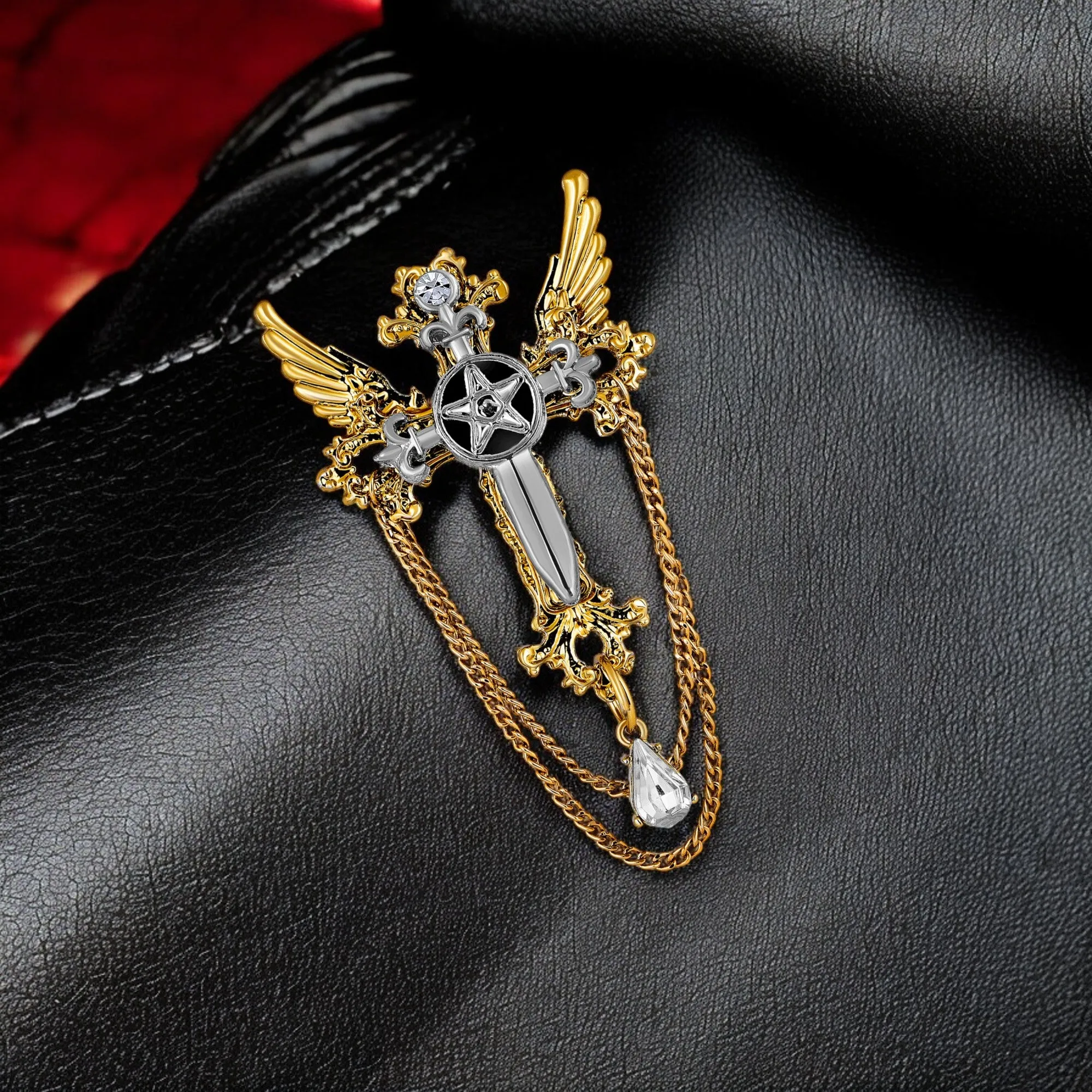 Black Cross and Wings Brooch