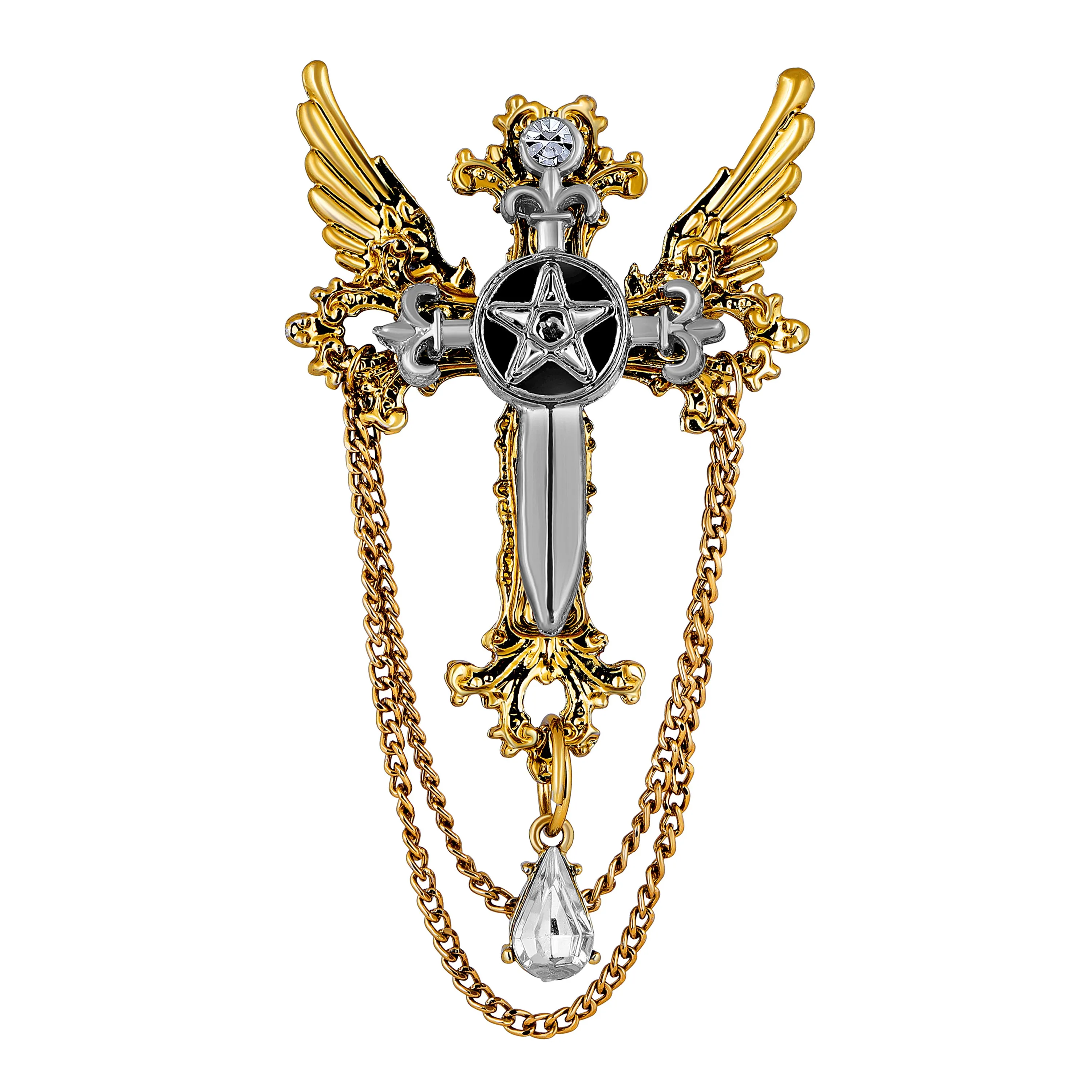 Black Cross and Wings Brooch