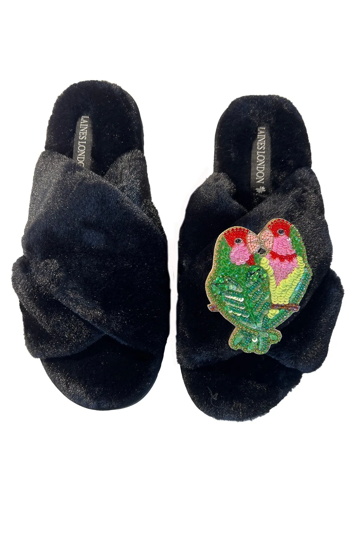 Black Slippers with Love Birds