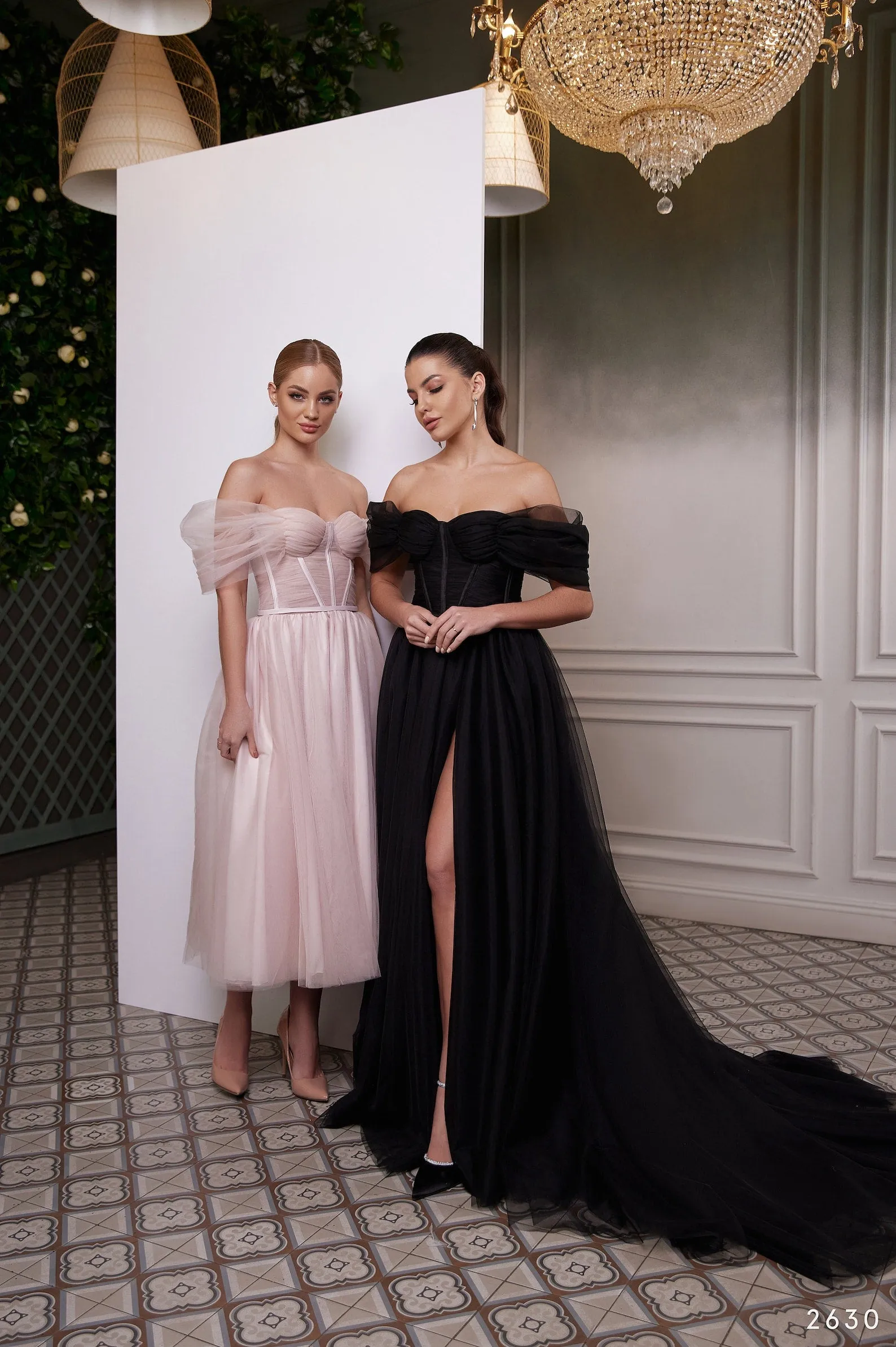 Blush Tulle Off Shoulder Corset Dress, Black Tulle Corset Gown