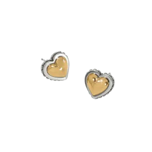 Brighton Women's Pretty Tough Petite Two Tone Heart Post Silver Gold Earrings