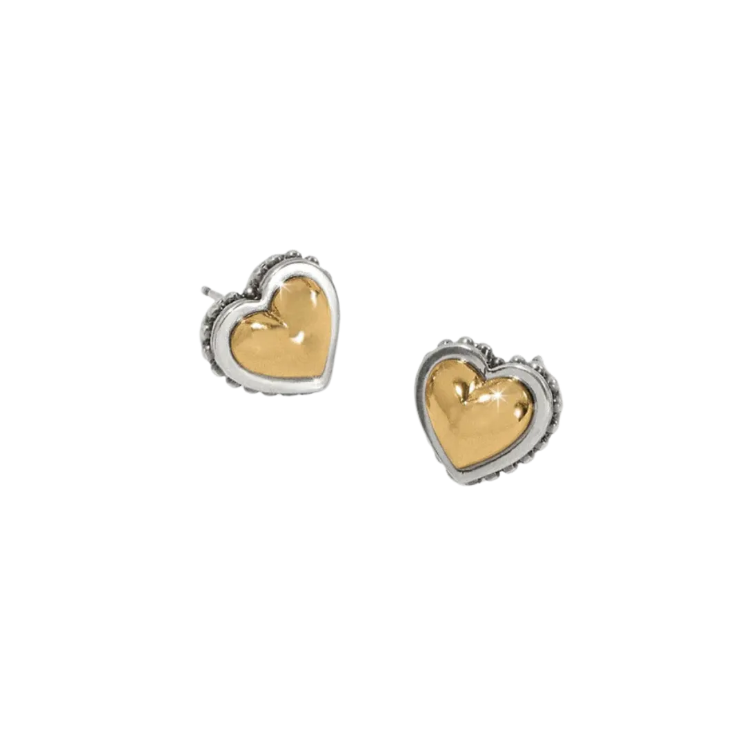 Brighton Women's Pretty Tough Petite Two Tone Heart Post Silver Gold Earrings