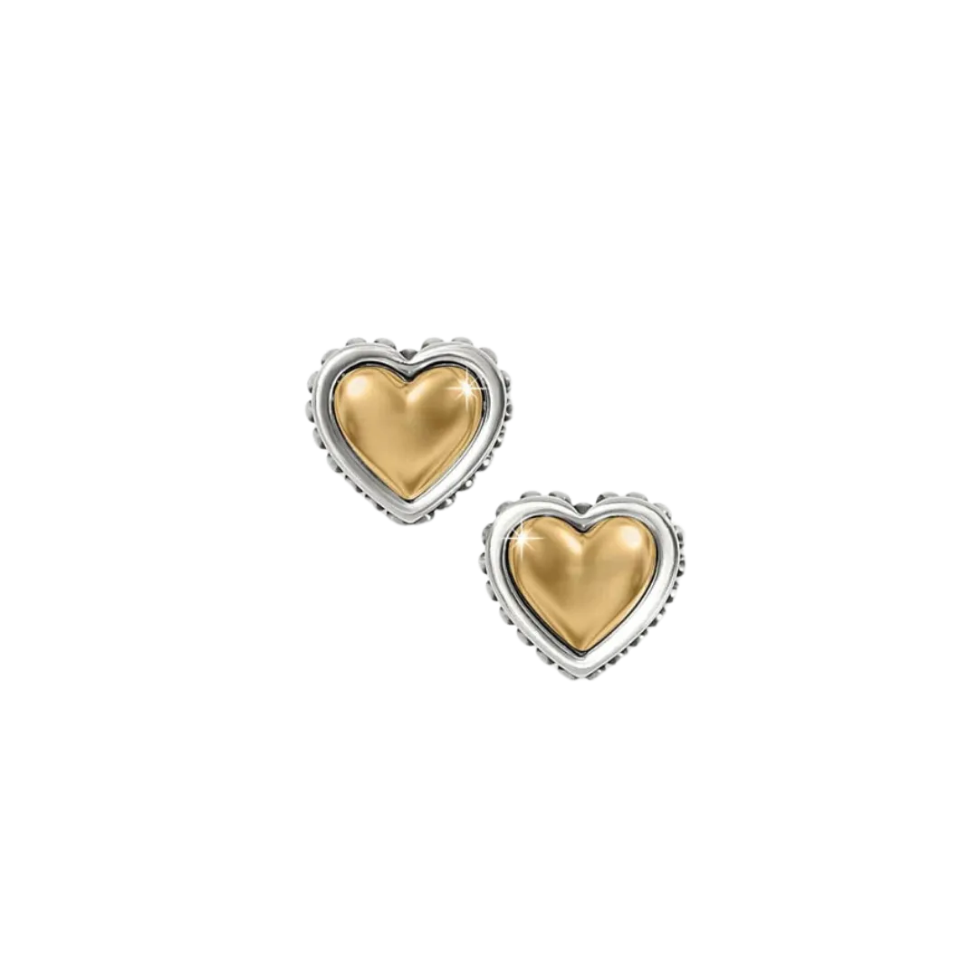 Brighton Women's Pretty Tough Petite Two Tone Heart Post Silver Gold Earrings