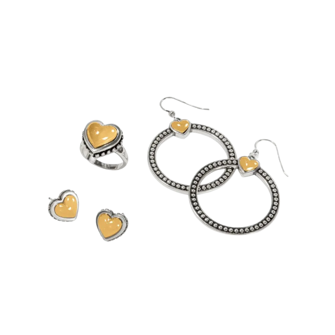 Brighton Women's Pretty Tough Petite Two Tone Heart Post Silver Gold Earrings