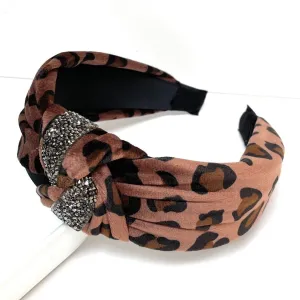 Brown Leopard Velvet Knot Headband