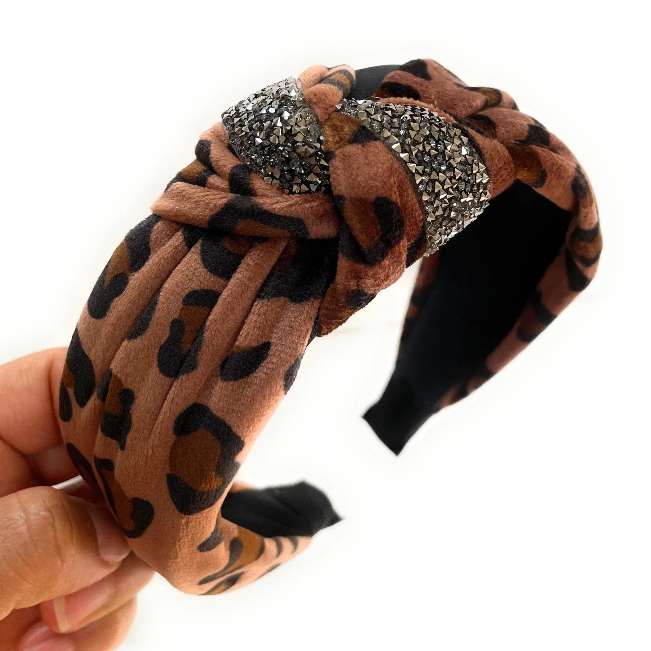 Brown Leopard Velvet Knot Headband