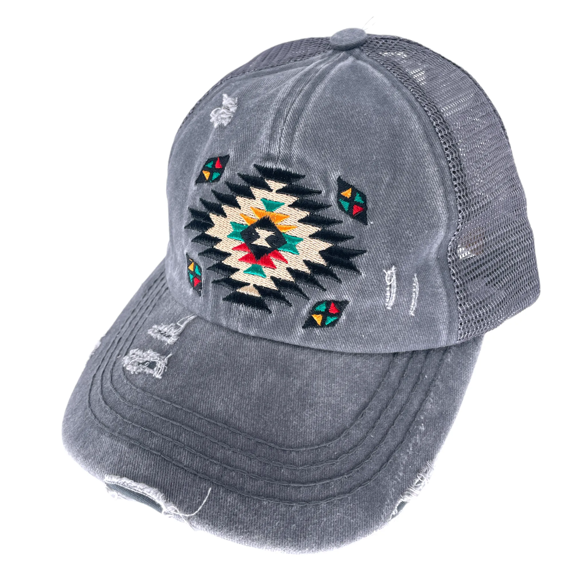 BT-1018 Aztec Criss Cross Pony Cap Grey