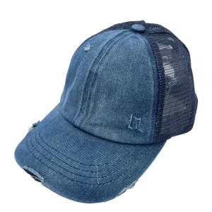 BT-780 C.C Criss Cross Pony Cap Denim/Navy