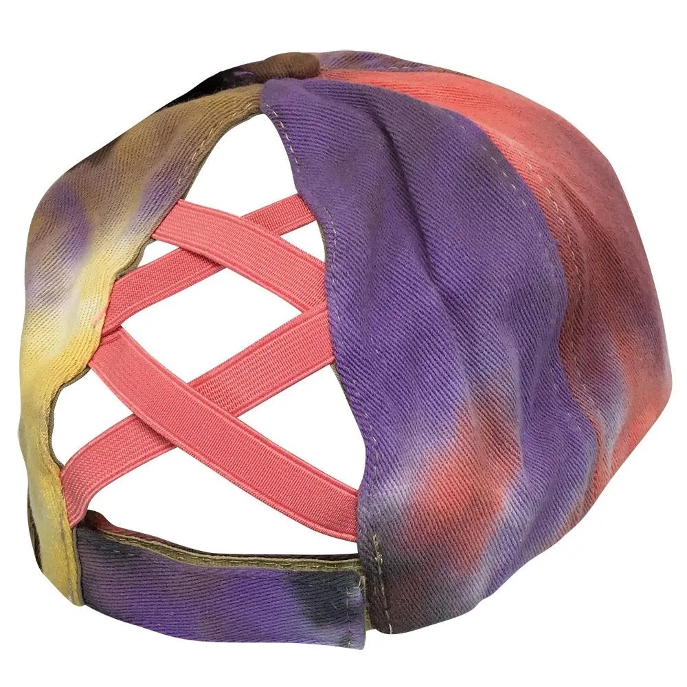 BT-791 C.C Criss Cross Tie Dye Pony Cap CORAL