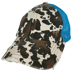 BT-938 Cow Print Criss Cross Pony Cap Turq