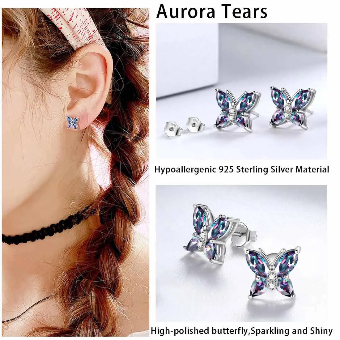 Butterfly Rainbow Mystic Topaz Jewelry Sets 5PCS Women Girls Gift Sterling Silver