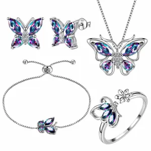 Butterfly Rainbow Mystic Topaz Jewelry Sets 5PCS Women Girls Gift Sterling Silver