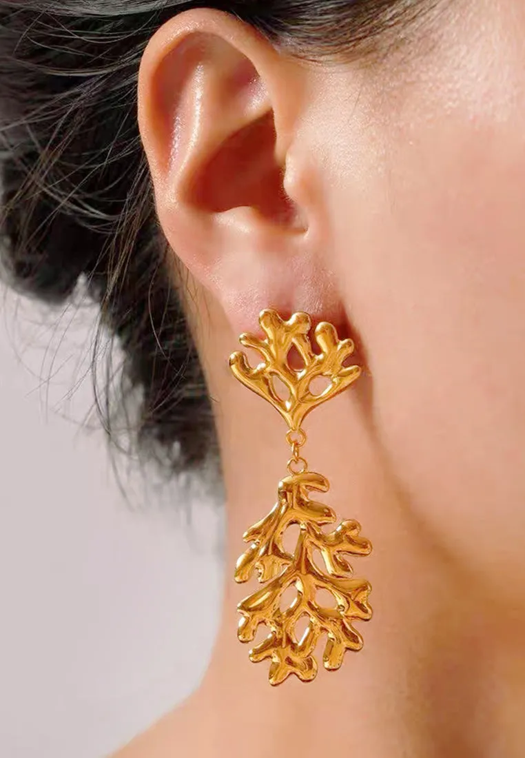 Calypso Coral Drop Earrings in Gold