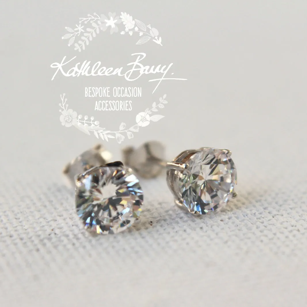 Cubic Zirconia studs - Sterling silver - Sizes range from 9mm to 5mm stones (limited stock)