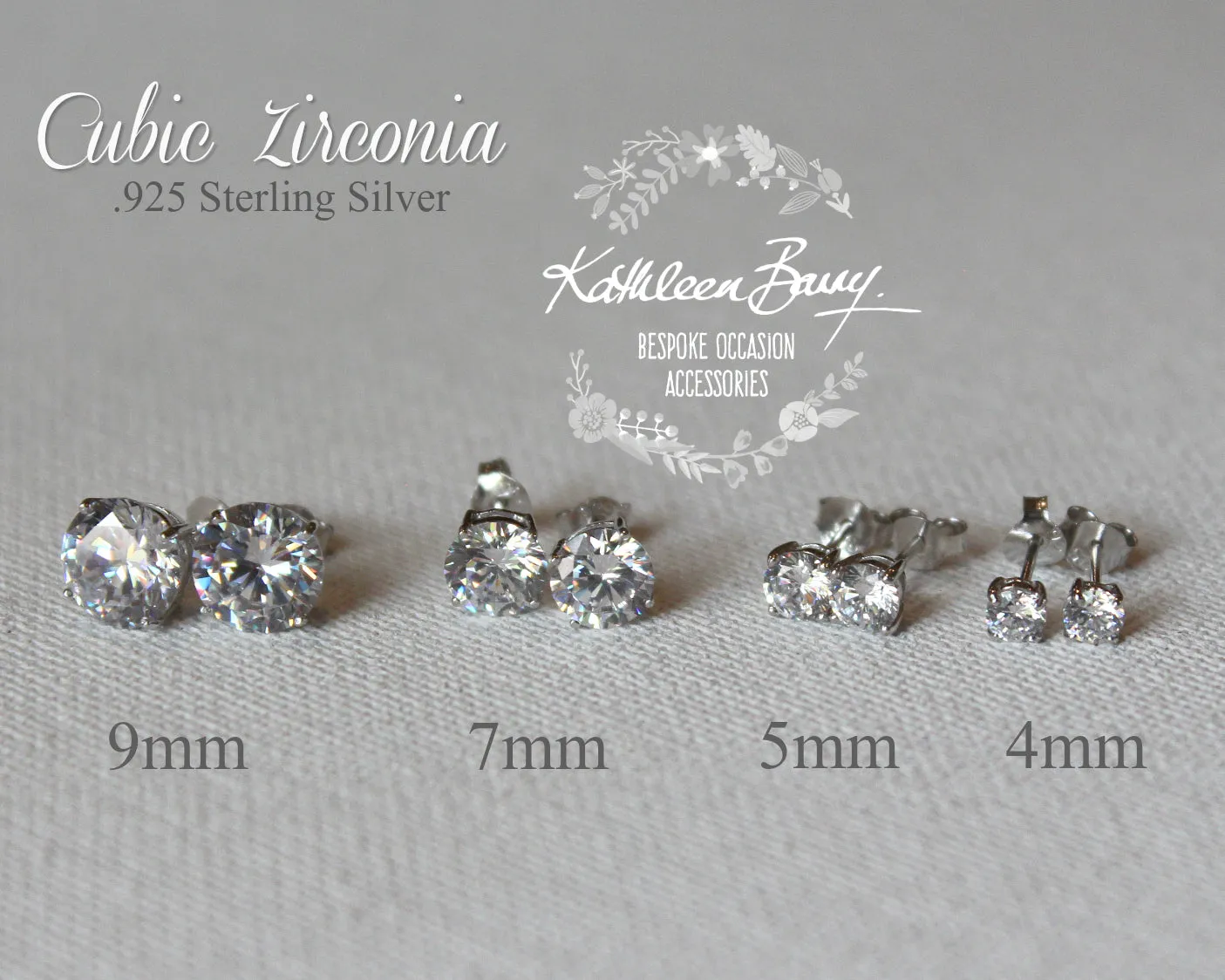 Cubic Zirconia studs - Sterling silver - Sizes range from 9mm to 5mm stones (limited stock)