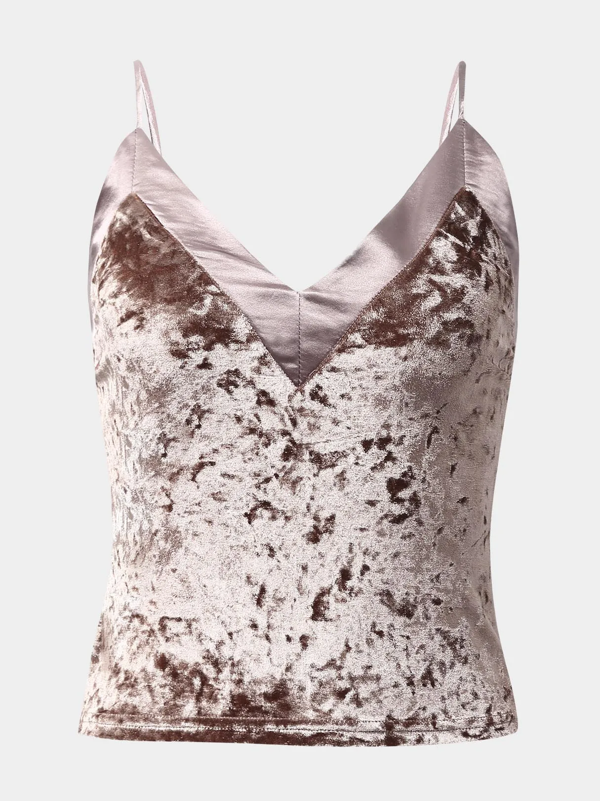 Custom V-Neck Sleeveless Velvet Coffee Camis