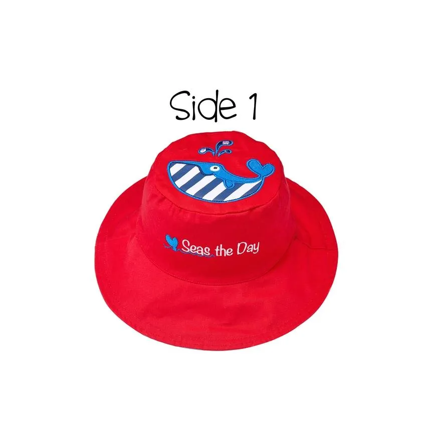 Flap Jack Kids Kids UPF50  Sun Hat - Whale/Blue Octopus