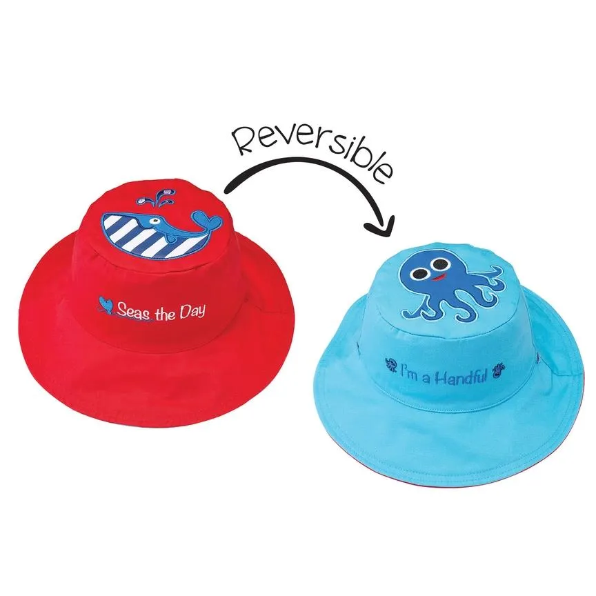 Flap Jack Kids Kids UPF50  Sun Hat - Whale/Blue Octopus