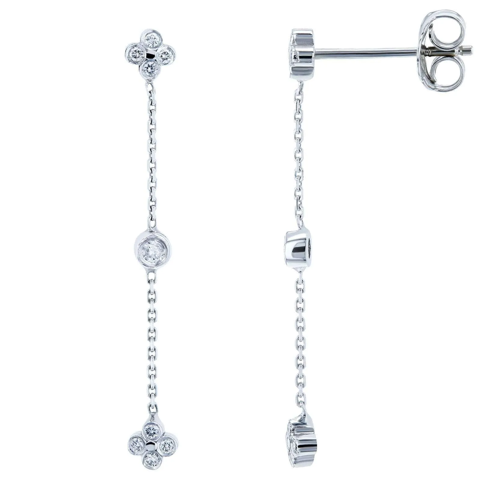 Floral Diamond Chain Earrings 14k White Gold