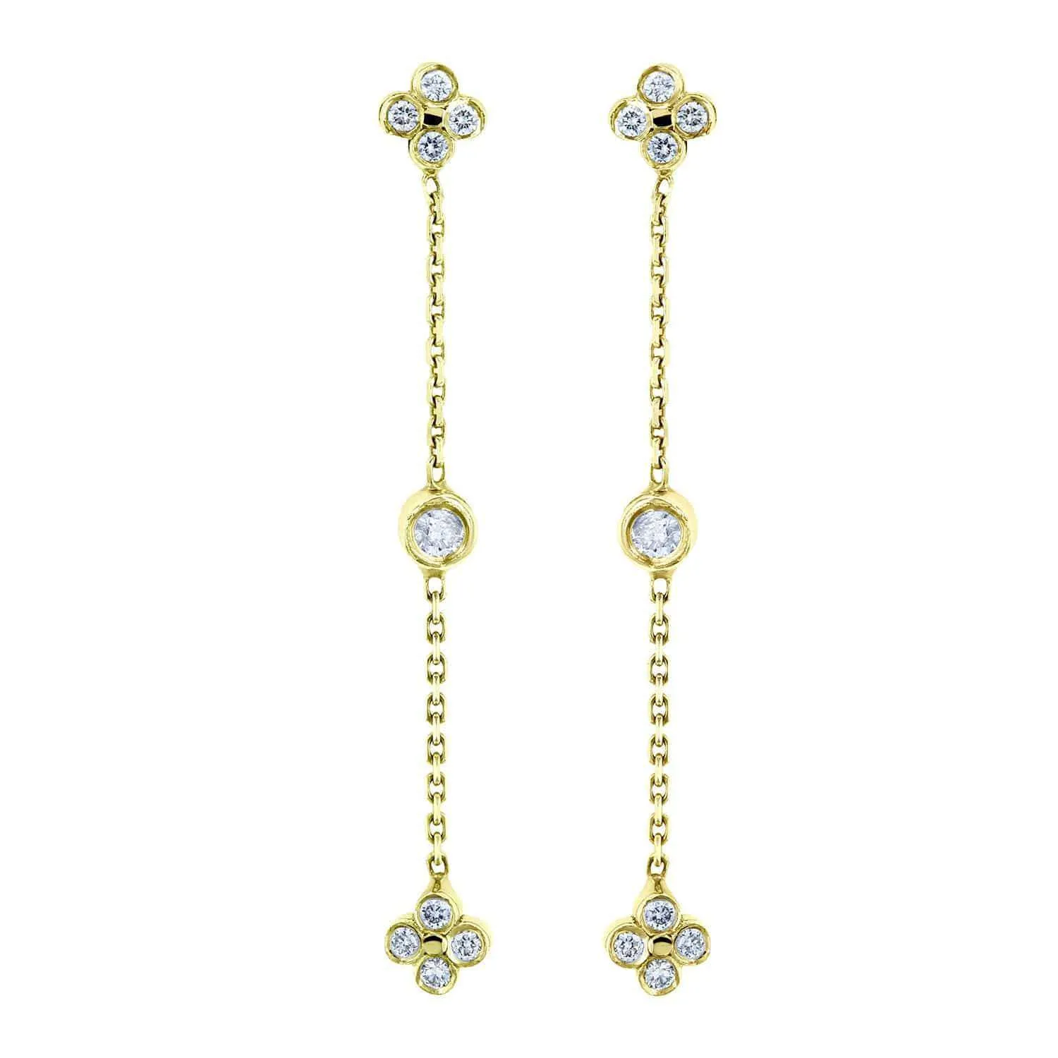 Floral Diamond Chain Earrings 14k Yellow Gold