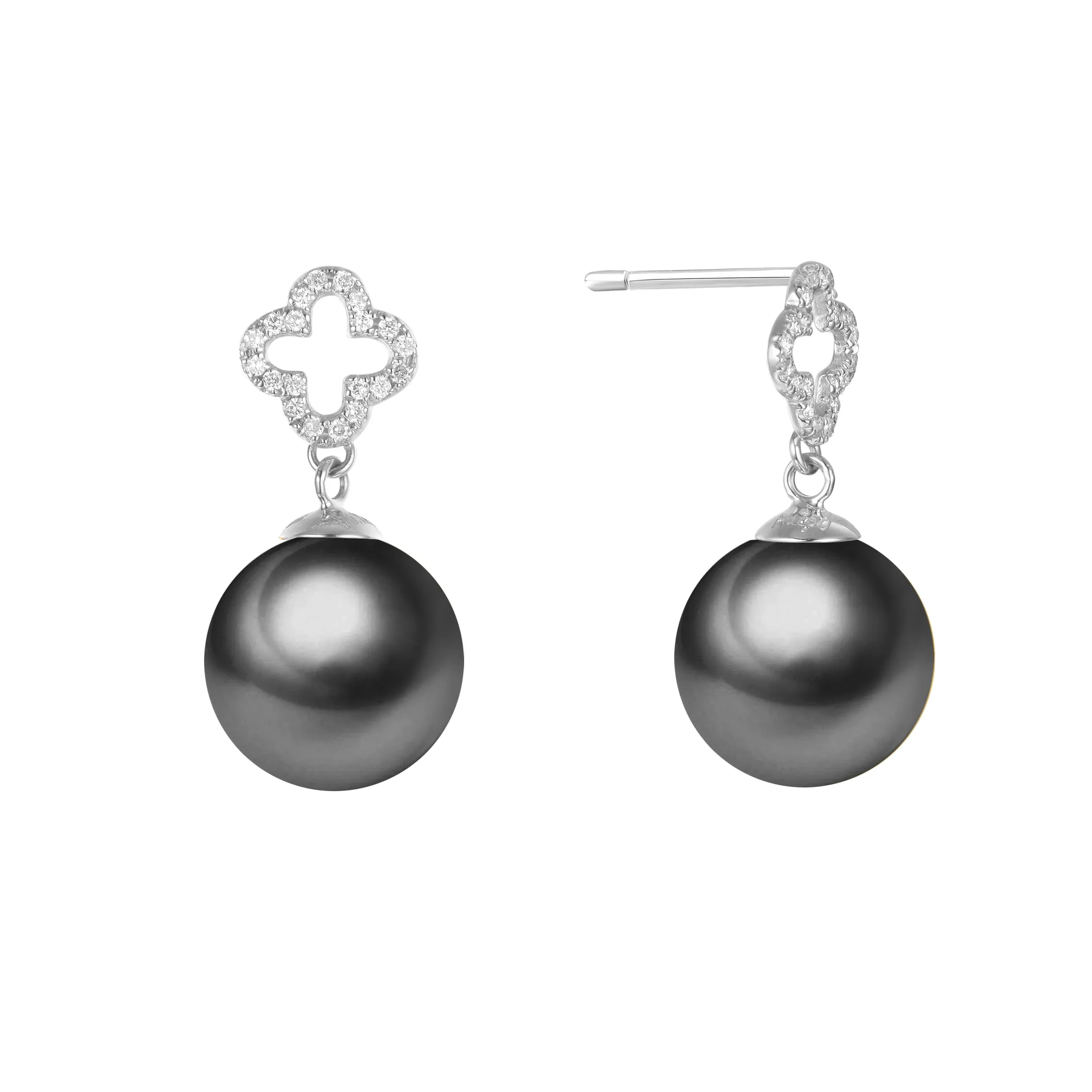 G18k Square Cross Diamonds & Pearl Studs Earrings