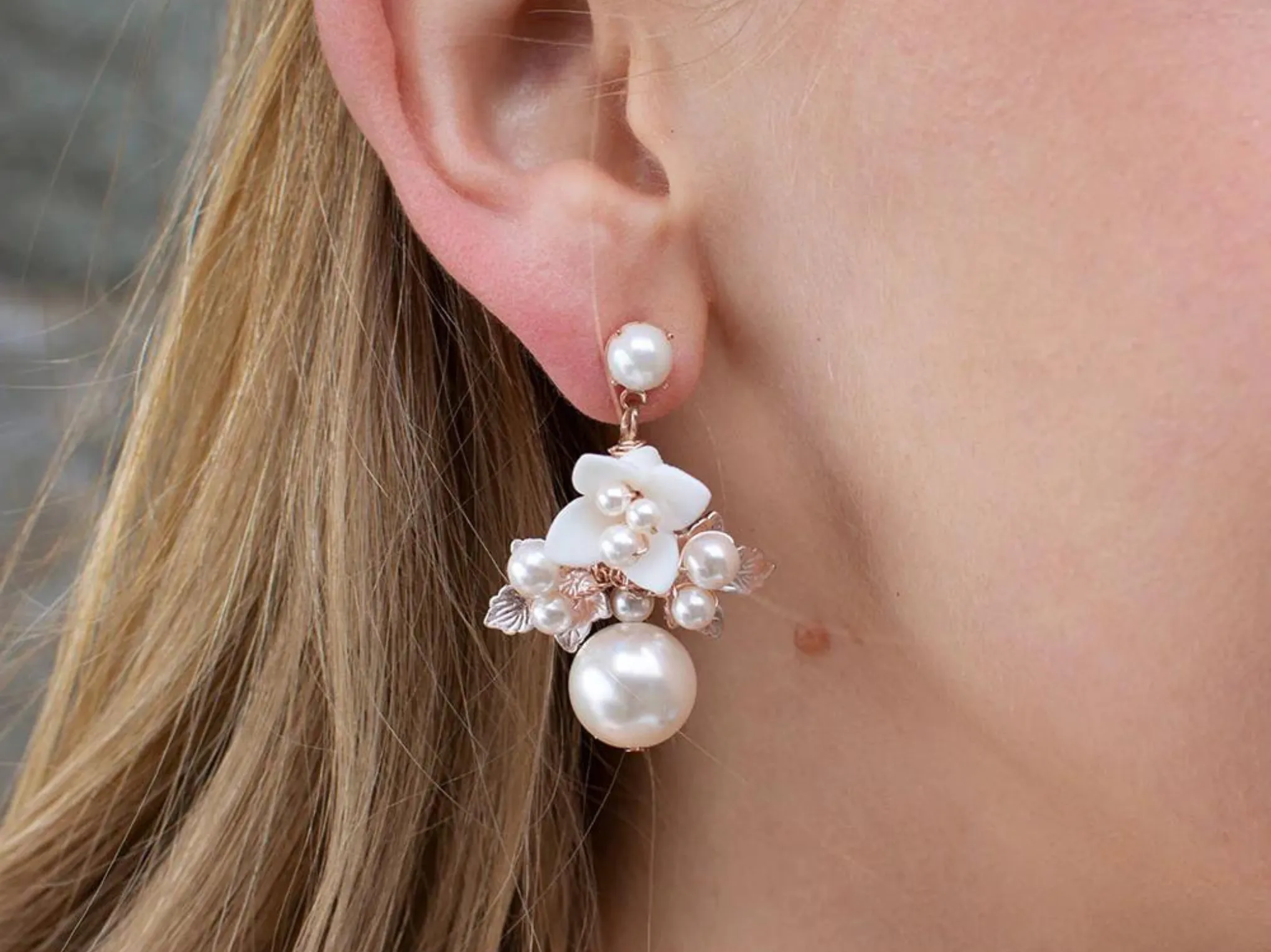 Giselle - Cluster Pearl Flower Bridal Drop Earrings