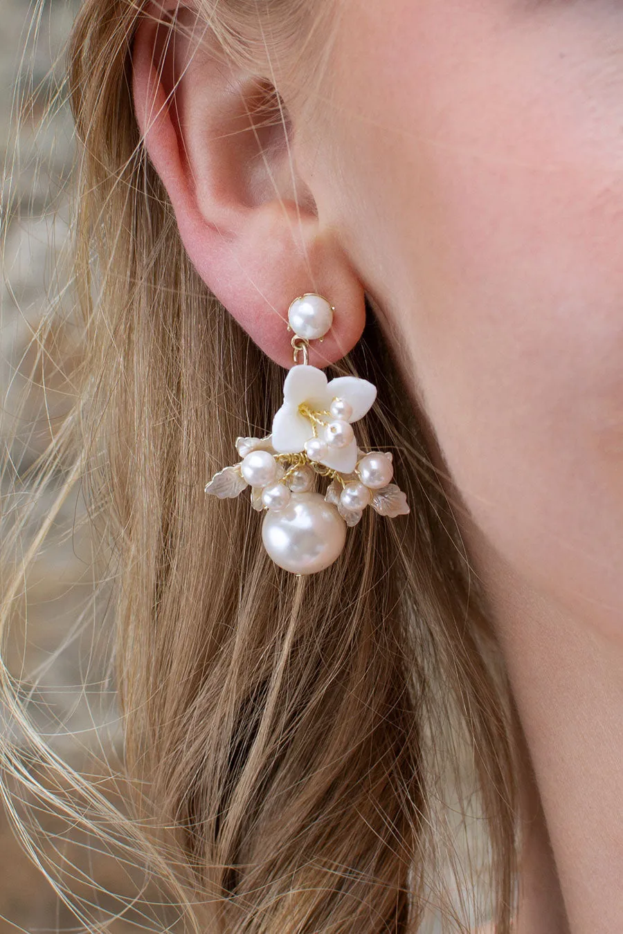 Giselle - Cluster Pearl Flower Bridal Drop Earrings