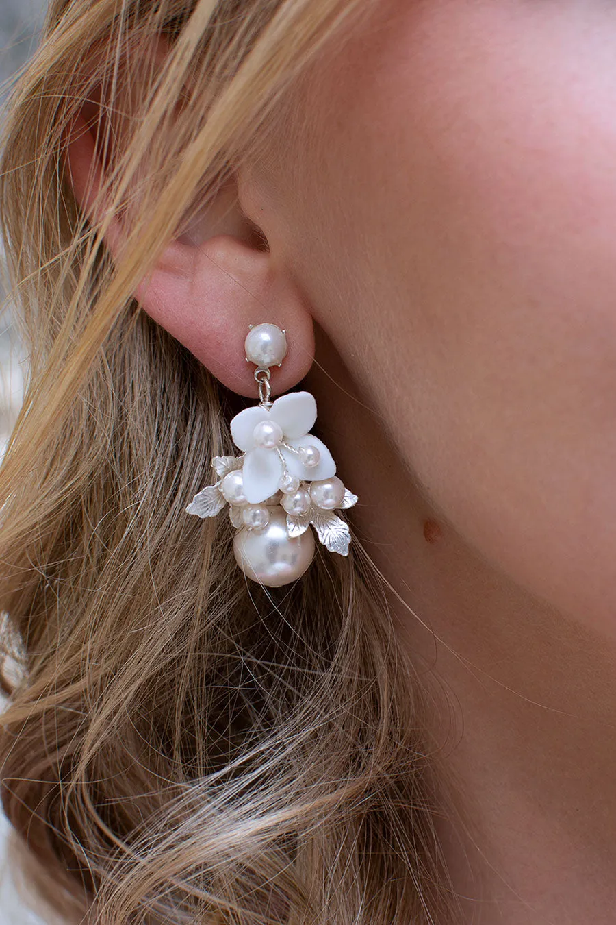 Giselle - Cluster Pearl Flower Bridal Drop Earrings