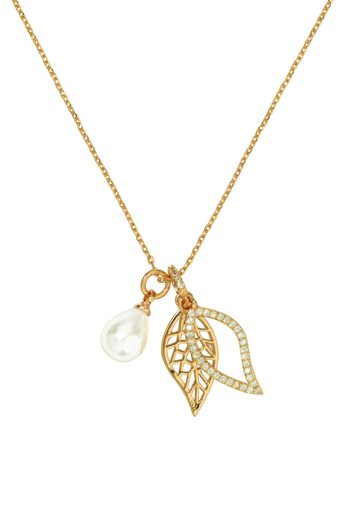 Gold Leaf & Pearl Pendant Necklace