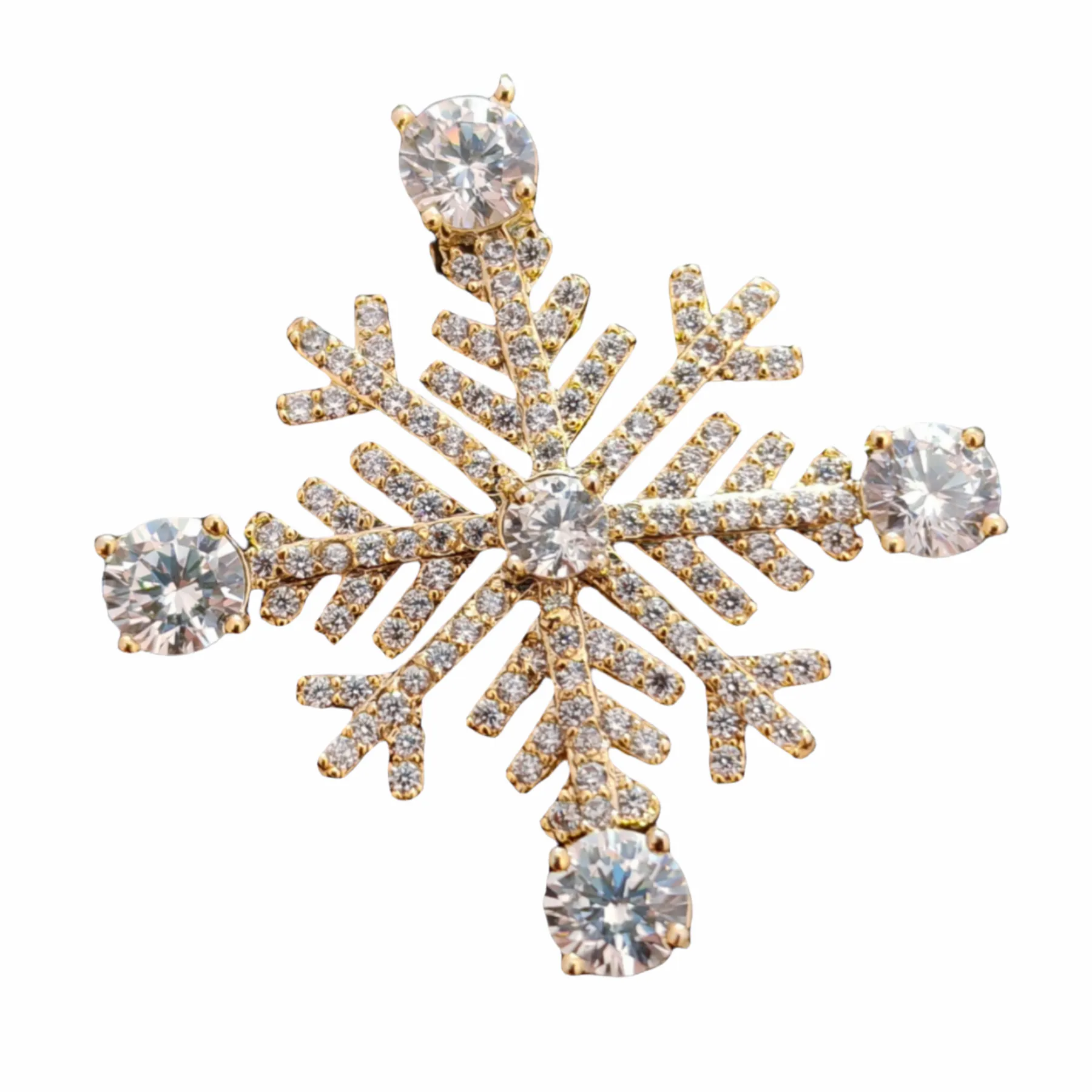 Gothic Burst Style Cubic Zircon Snowflake Brooches and Pins Glitter Christmas Jewelry for Winter Hoilday Gift Party Women Girl