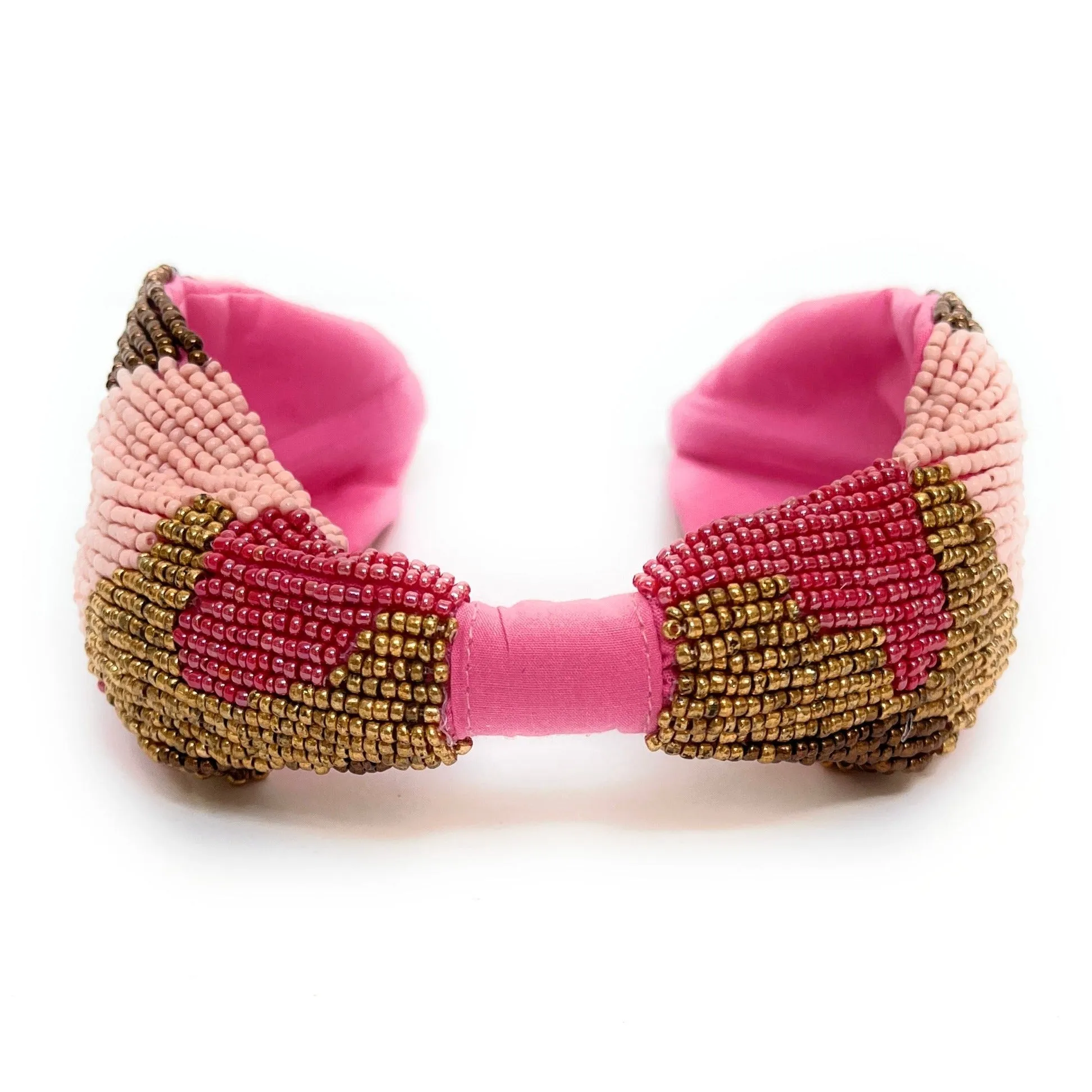 Hand Beaded Pink Camo Headband