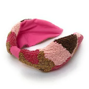 Hand Beaded Pink Camo Headband