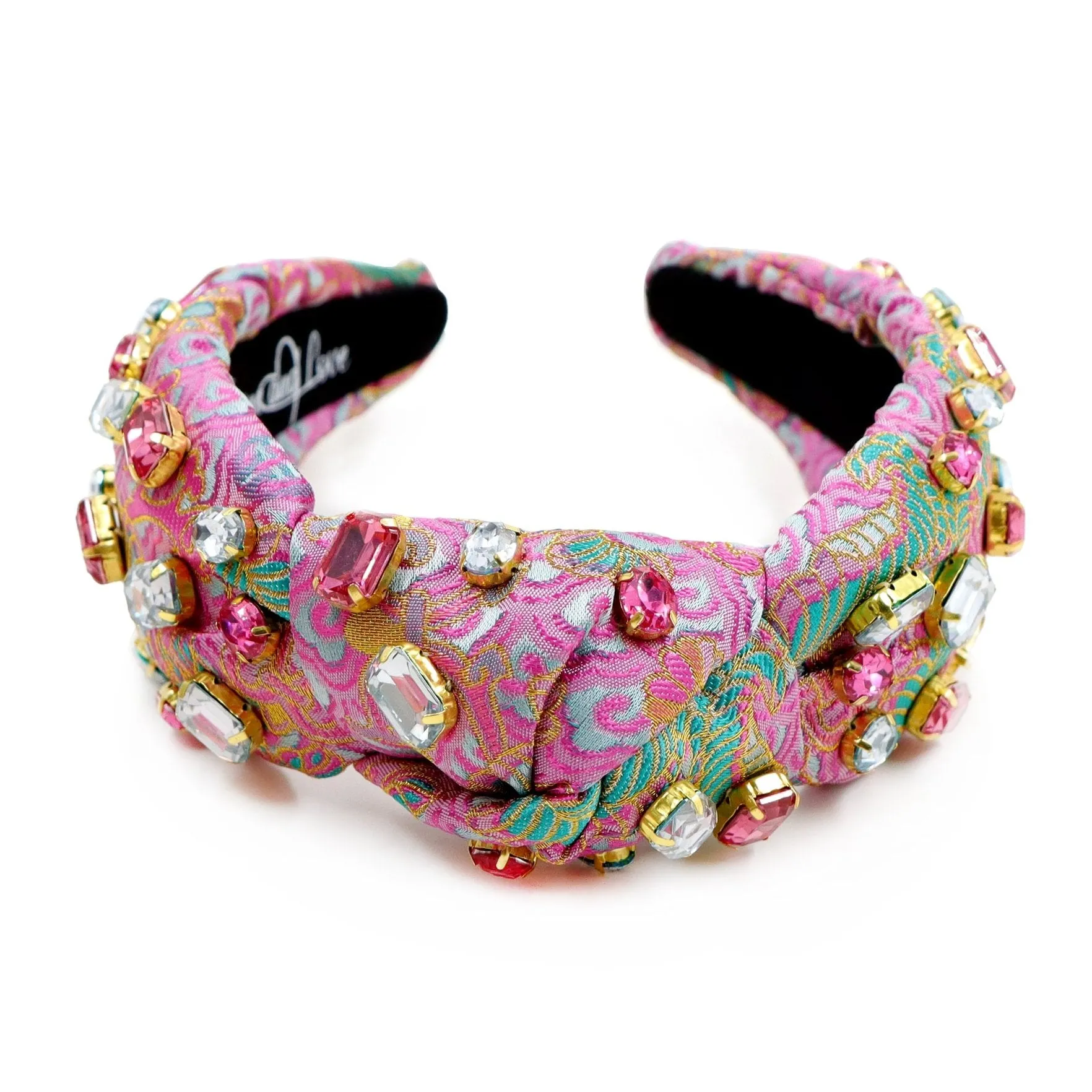 Hand Sewn Pink Jacquard Jeweled Knot Headband