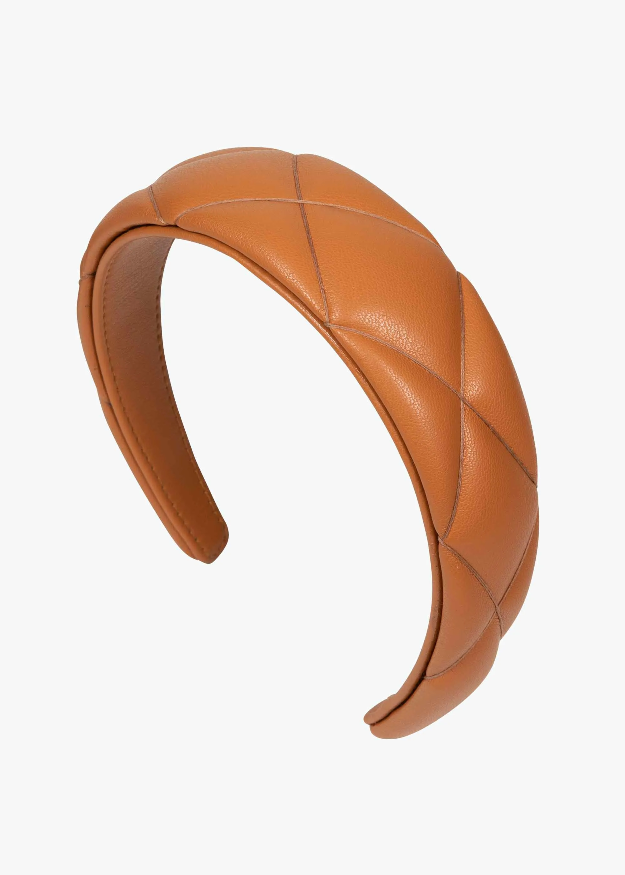 Hannah Quilted Leather Headband -- Saddle