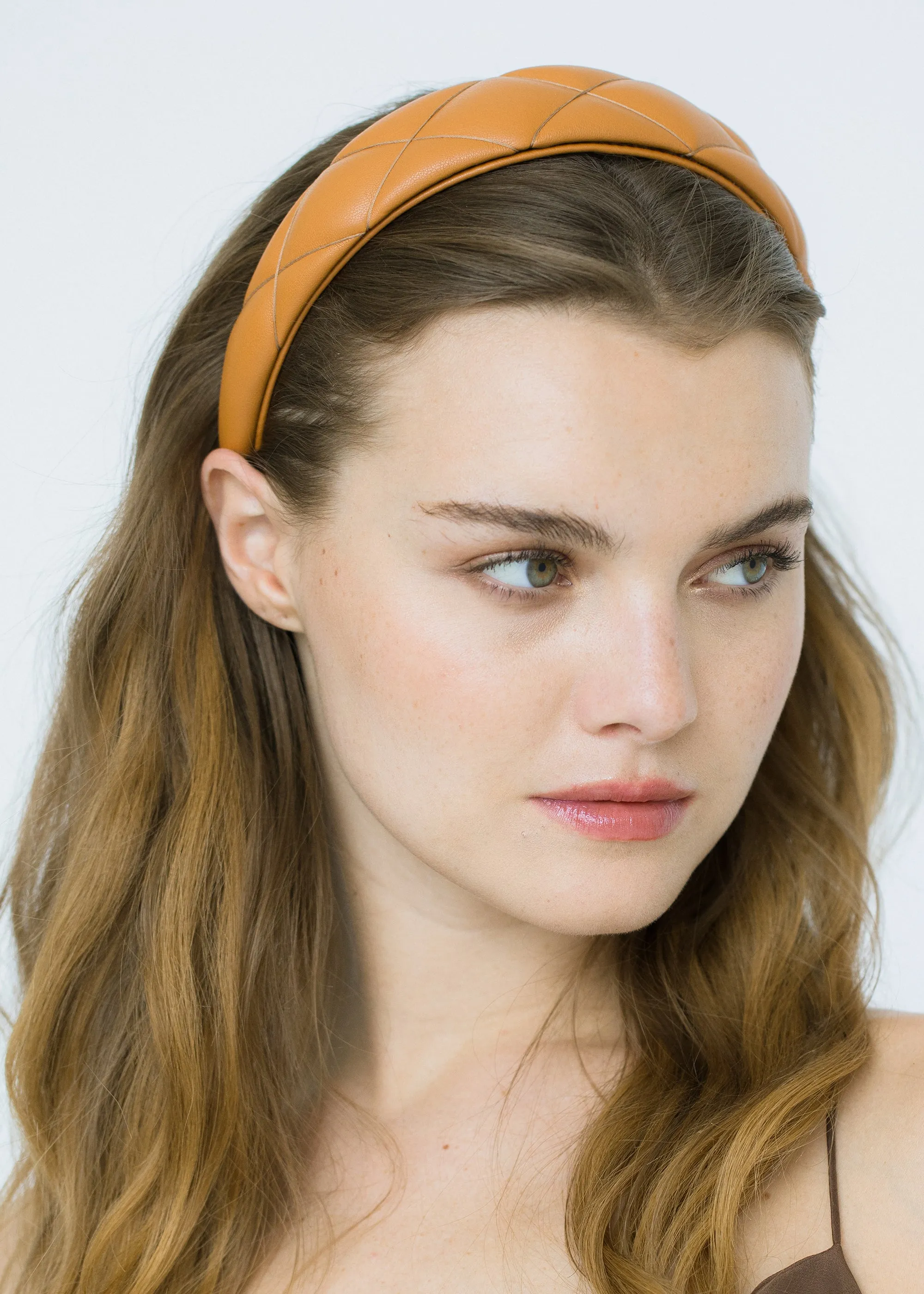 Hannah Quilted Leather Headband -- Saddle