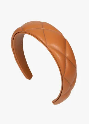 Hannah Quilted Leather Headband -- Saddle