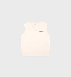 Italic Logo V-Neck Vest - Cream/Navy