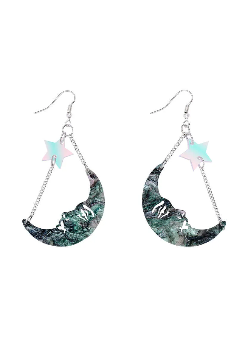 La Luna Moon and Stars Earrings - Galaxy Swirl